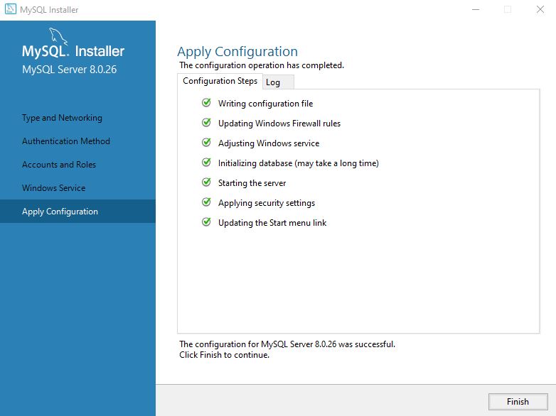 apply configuration complete - Install MySQL 8 on Windows